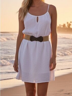 Le Château White Halter Dress with Belt Size XL